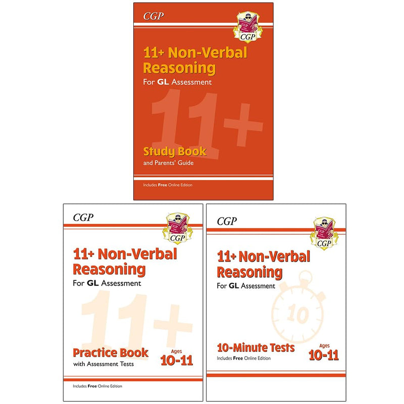 CGP 11+ Non-Verbal Reasoning for GL Assessment 3 Books set (11+ GL Non-Verbal Reasoning Study Book, Practice Book (Ages 10-11) & 10-minute Tests (Ages 10-11) Book 1)